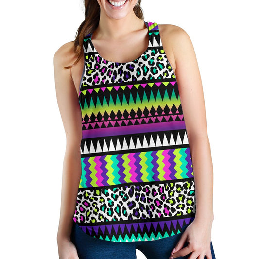 Animal Skin Aztec Rainbow Women Racerback Tank Top