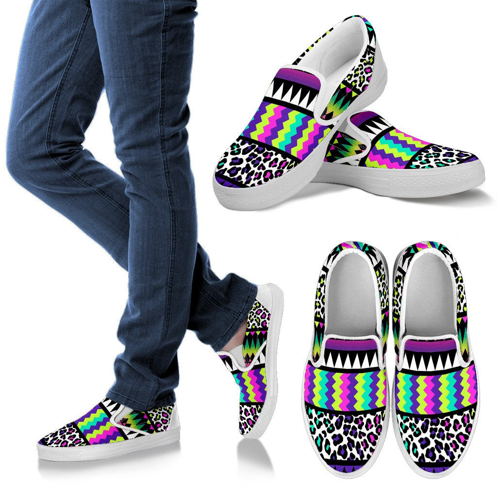 Animal Skin Aztec Rainbow Women Slip On Shoes