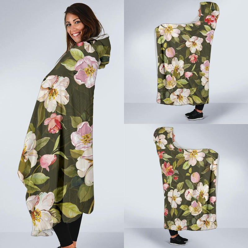Apple blossom Pattern Print Design AB01 Hooded Blanket-JORJUNE.COM