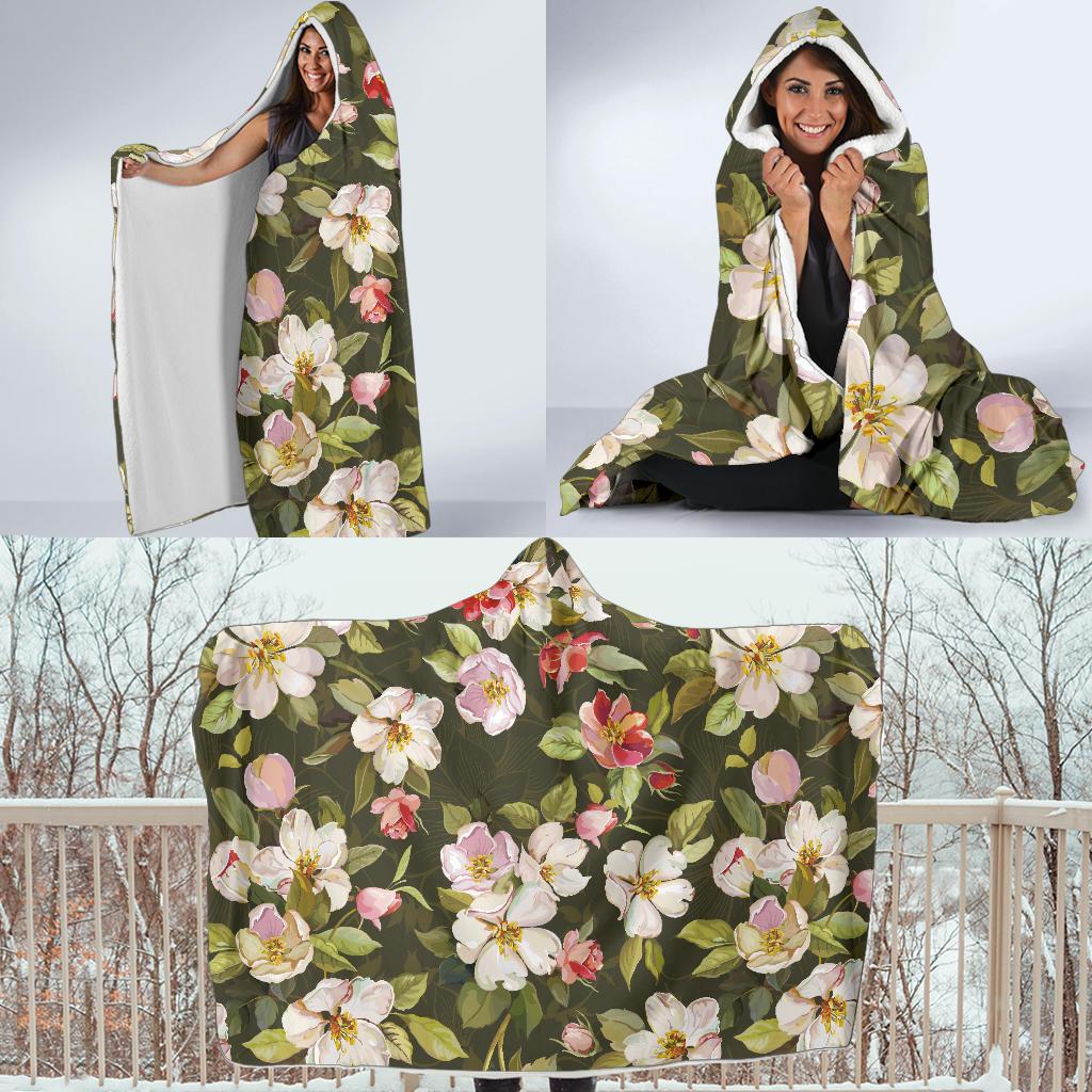 Apple blossom Pattern Print Design AB01 Hooded Blanket-JORJUNE.COM