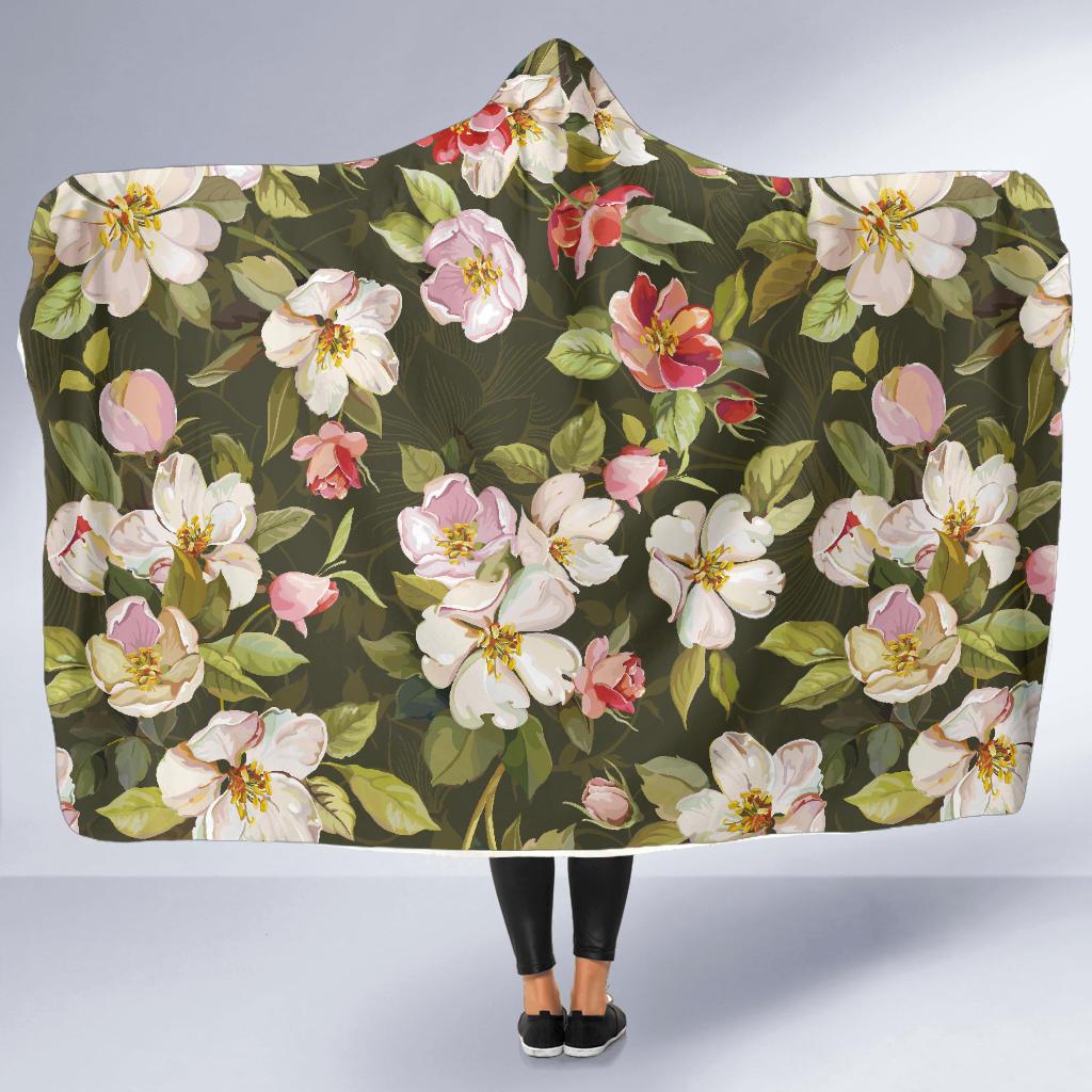 Apple blossom Pattern Print Design AB01 Hooded Blanket-JORJUNE.COM