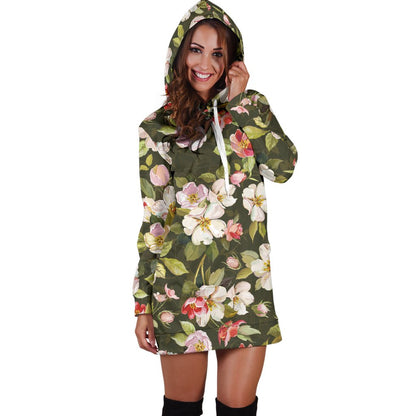 Apple blossom Pattern Print Design AB01 Women Hoodie Dress