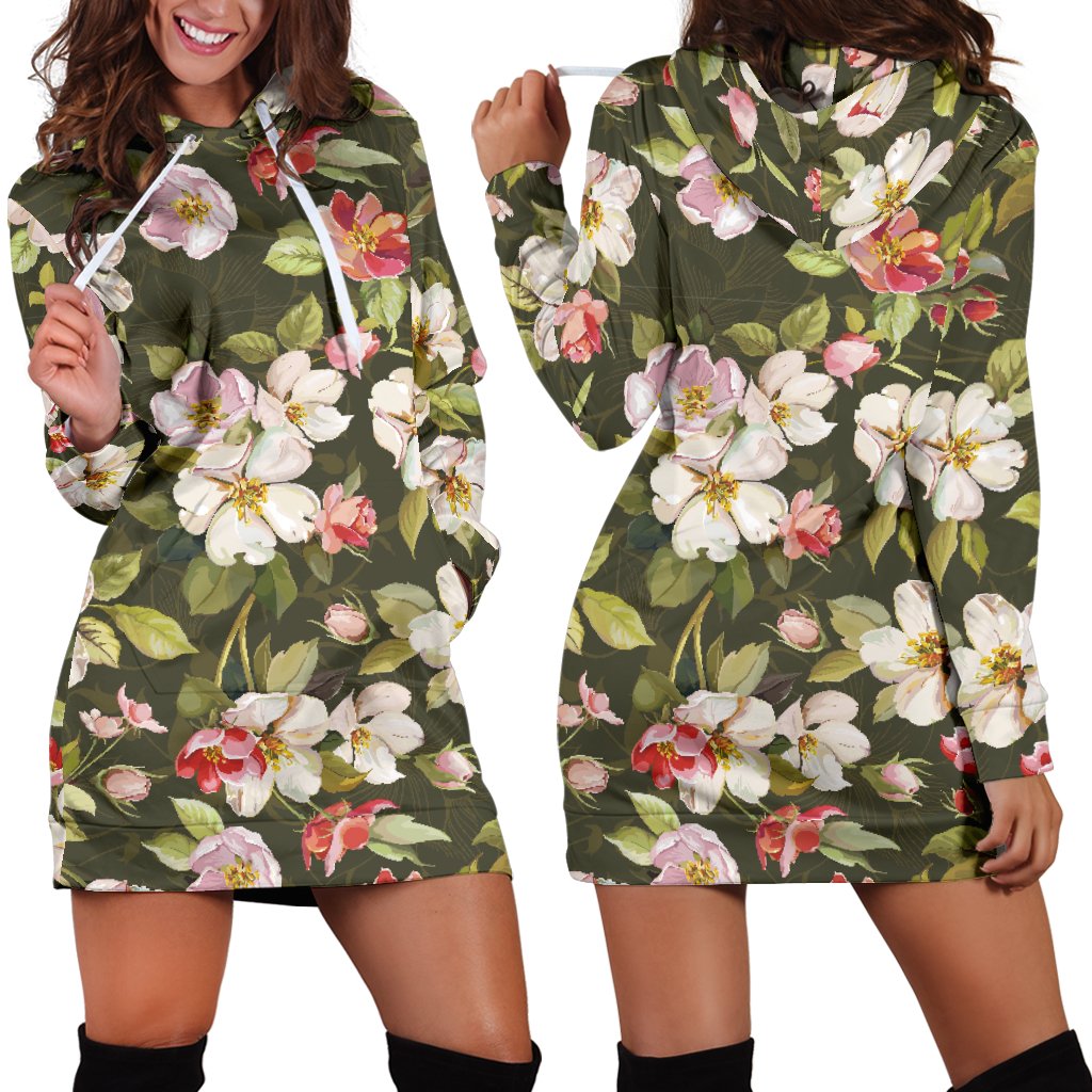 Apple blossom Pattern Print Design AB01 Women Hoodie Dress