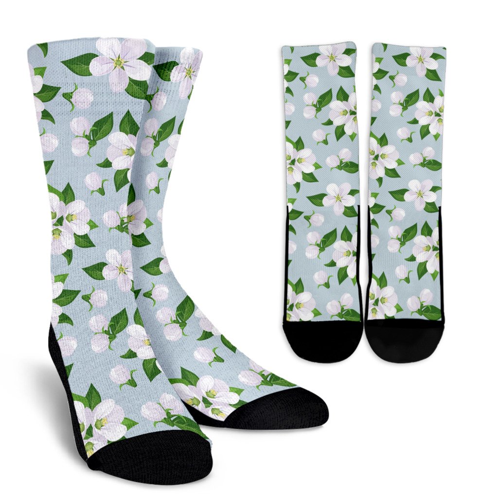 Apple blossom Pattern Print Design AB04 Crew Socks-JORJUNE.COM