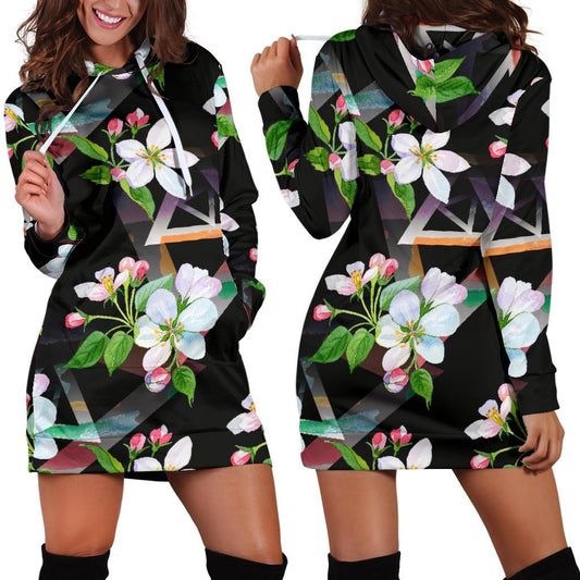 Apple blossom Pattern Print Design AB07 Women Hoodie Dress