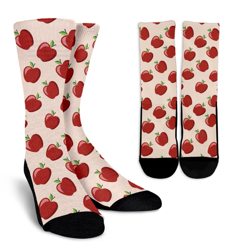 Apple Pattern Print Design AP01 Crew Socks-JORJUNE.COM