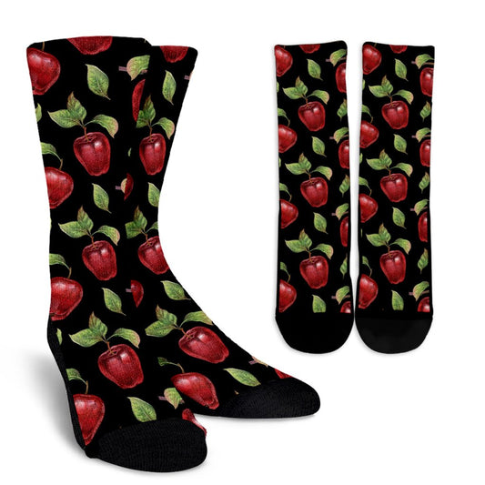 Apple Pattern Print Design AP011 Crew Socks-JORJUNE.COM