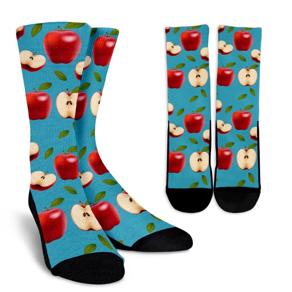 Apple Pattern Print Design AP012 Crew Socks-JORJUNE.COM