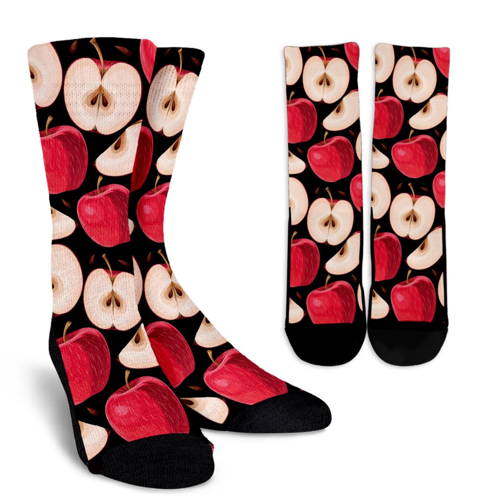 Apple Pattern Print Design AP02 Crew Socks-JORJUNE.COM