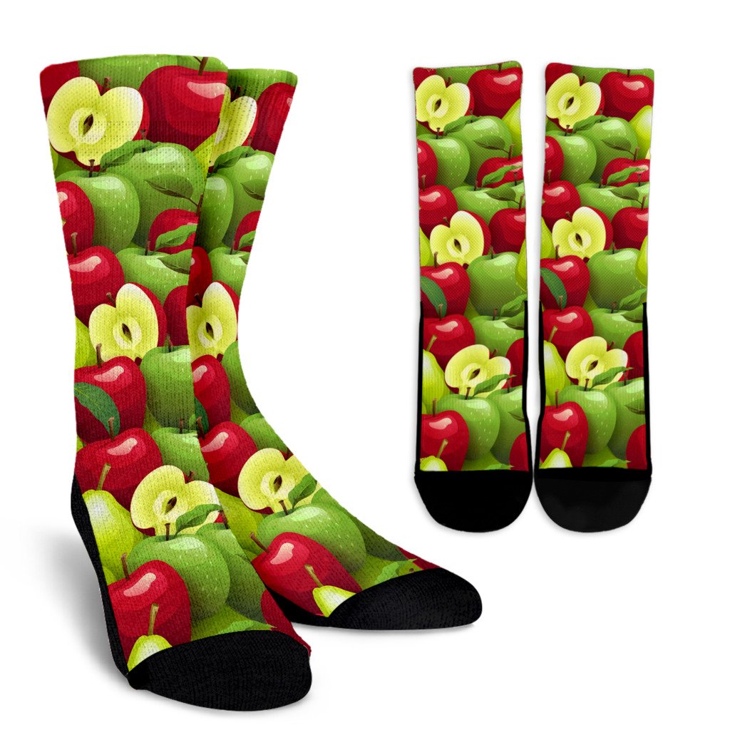 Apple Pattern Print Design AP03 Crew Socks-JORJUNE.COM