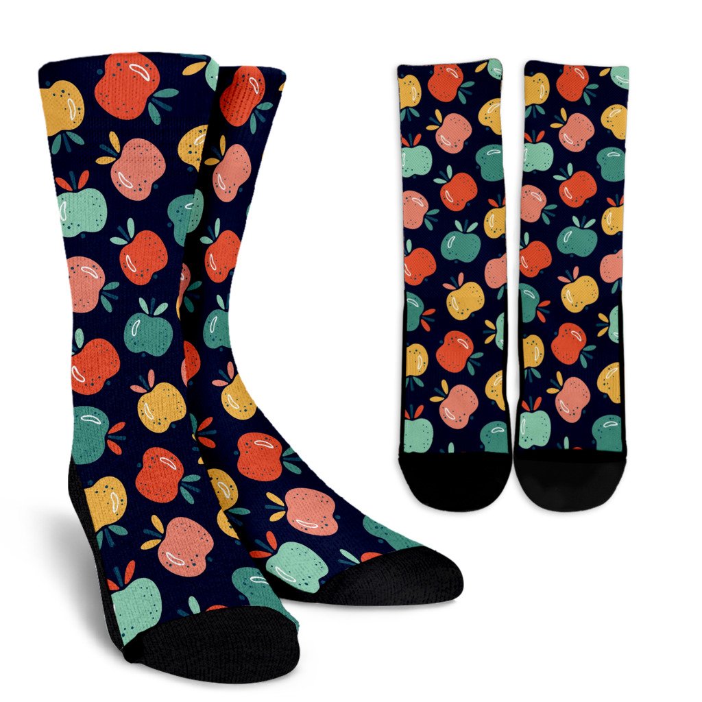 Apple Pattern Print Design AP09 Crew Socks-JORJUNE.COM