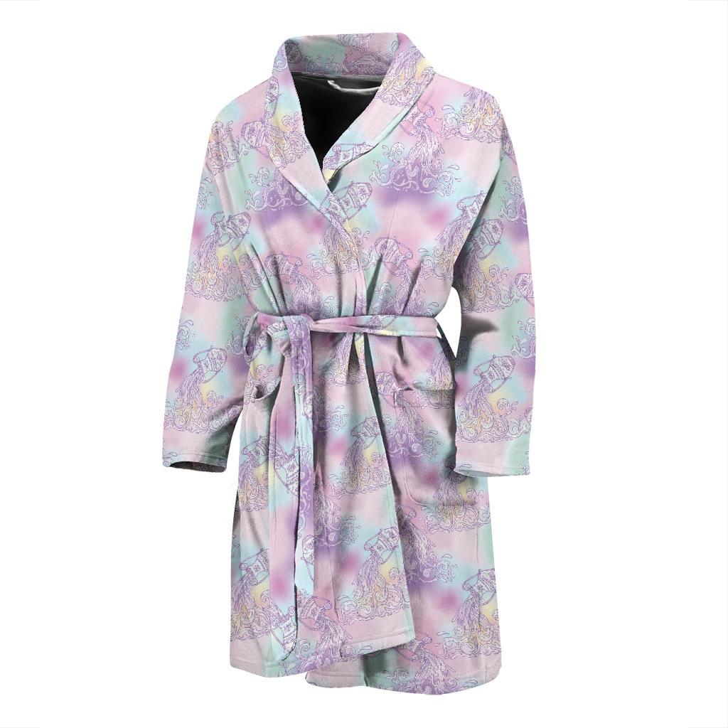Aquarius Zodiac Pattern Print Design 01 Men Bathrobe-JORJUNE.COM