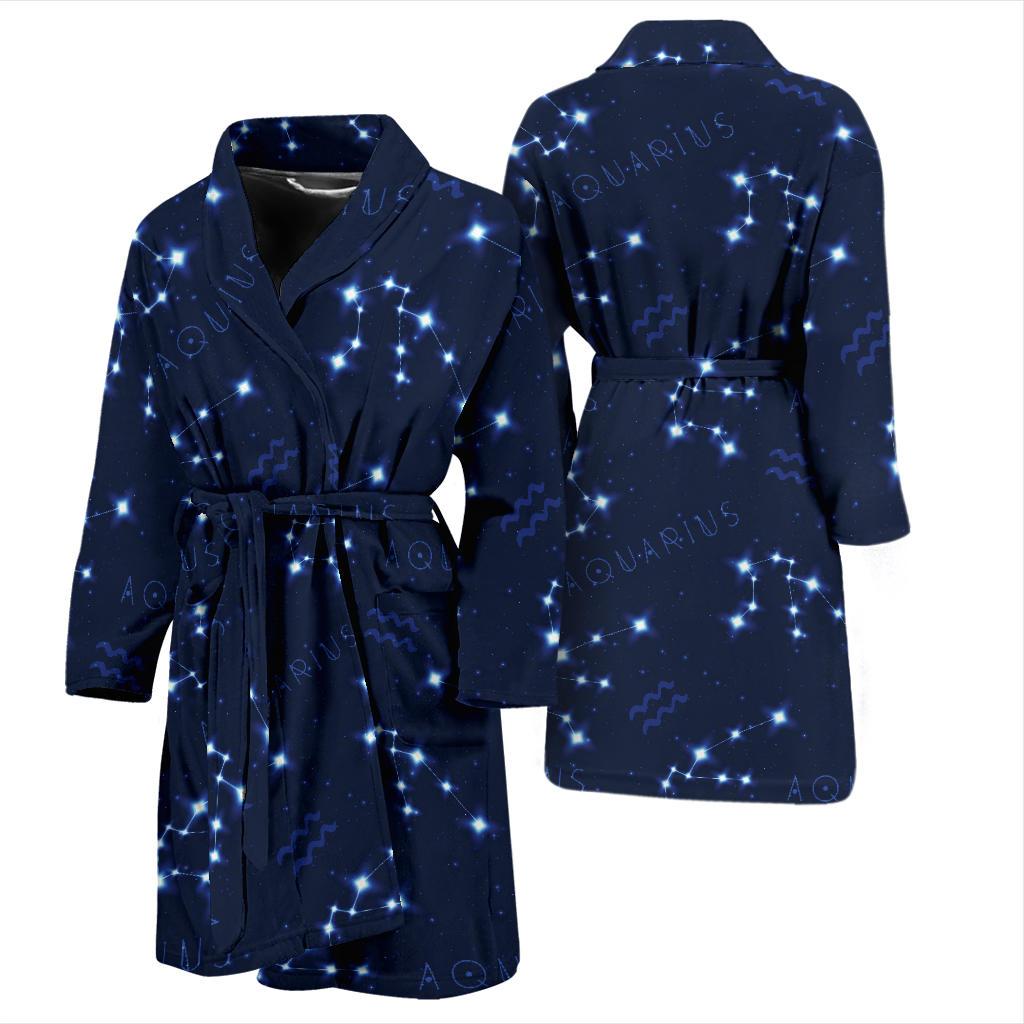 Aquarius Zodiac Pattern Print Design 02 Men Bathrobe-JORJUNE.COM