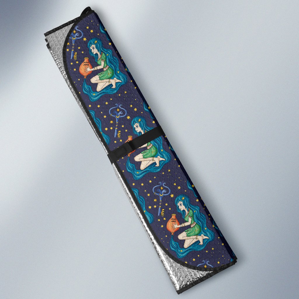 Aquarius Zodiac Pattern Print Design 03 Car Sun Shade-JORJUNE.COM