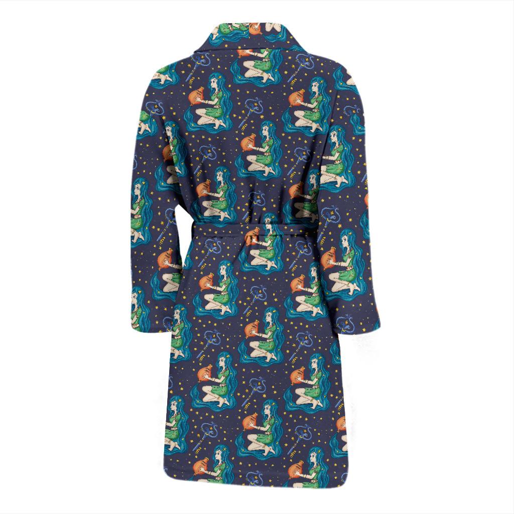 Aquarius Zodiac Pattern Print Design 03 Men Bathrobe-JORJUNE.COM