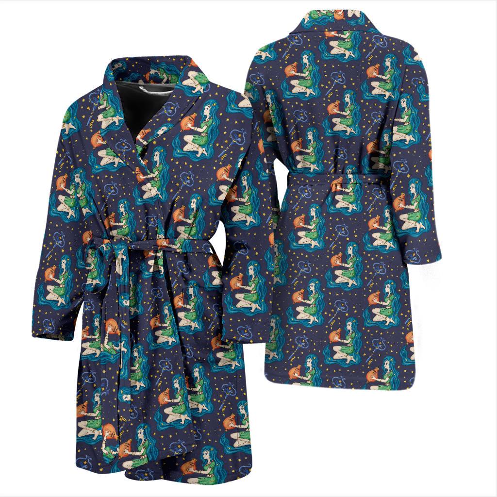 Aquarius Zodiac Pattern Print Design 03 Men Bathrobe-JORJUNE.COM