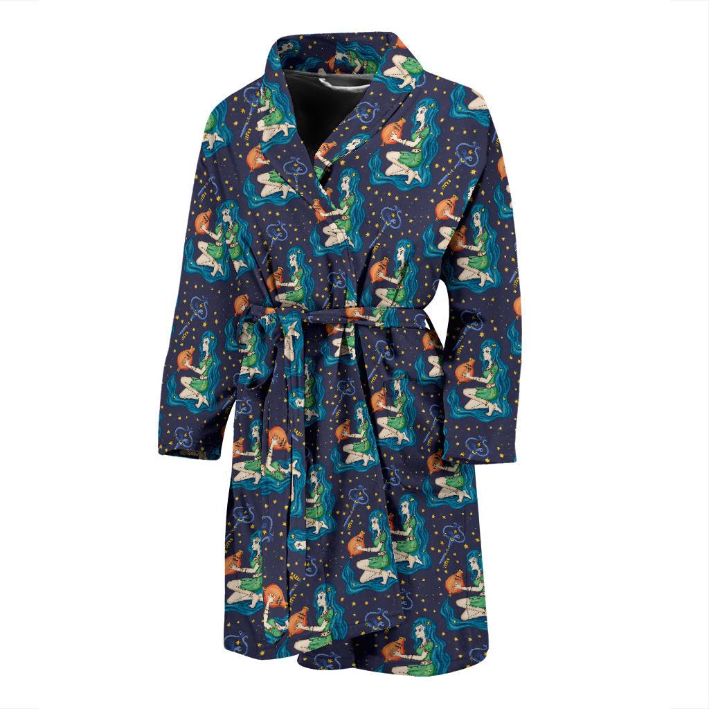 Aquarius Zodiac Pattern Print Design 03 Men Bathrobe-JORJUNE.COM