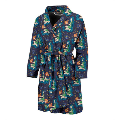 Aquarius Zodiac Pattern Print Design 03 Men Bathrobe-JORJUNE.COM