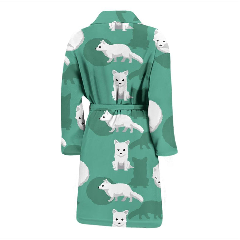 Arctic Fox Pattern Print Design Men Bathrobe-JORJUNE.COM