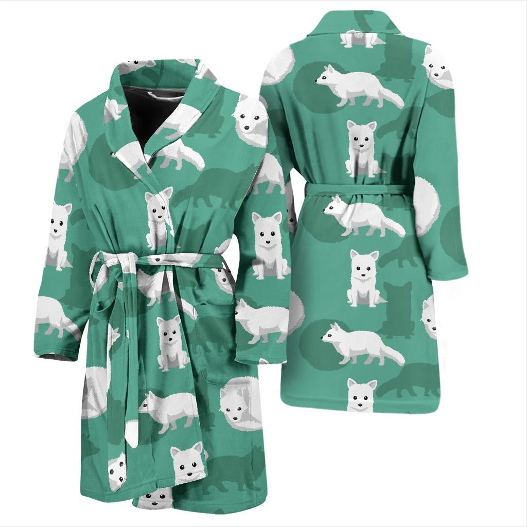 Arctic Fox Pattern Print Design Men Bathrobe-JORJUNE.COM