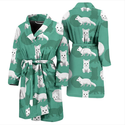 Arctic Fox Pattern Print Design Men Bathrobe-JORJUNE.COM