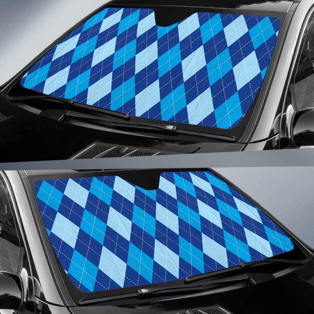 Argyle Blue Pattern Print Design 02 Car Sun Shade-JORJUNE.COM