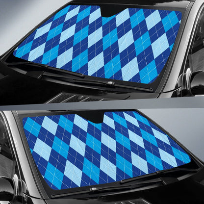 Argyle Blue Pattern Print Design 02 Car Sun Shade-JORJUNE.COM