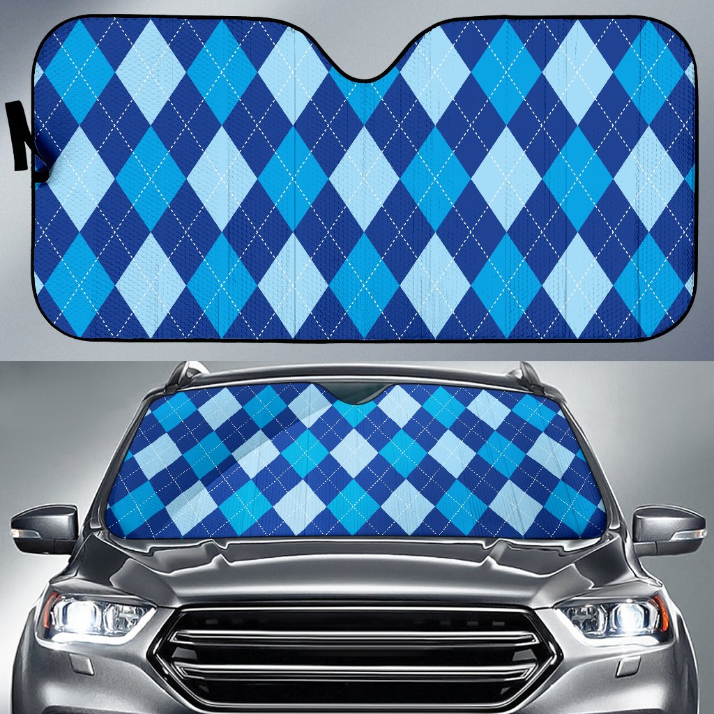 Argyle Blue Pattern Print Design 02 Car Sun Shade-JORJUNE.COM