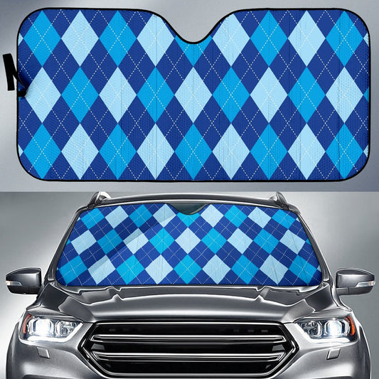 Argyle Blue Pattern Print Design 02 Car Sun Shade-JORJUNE.COM