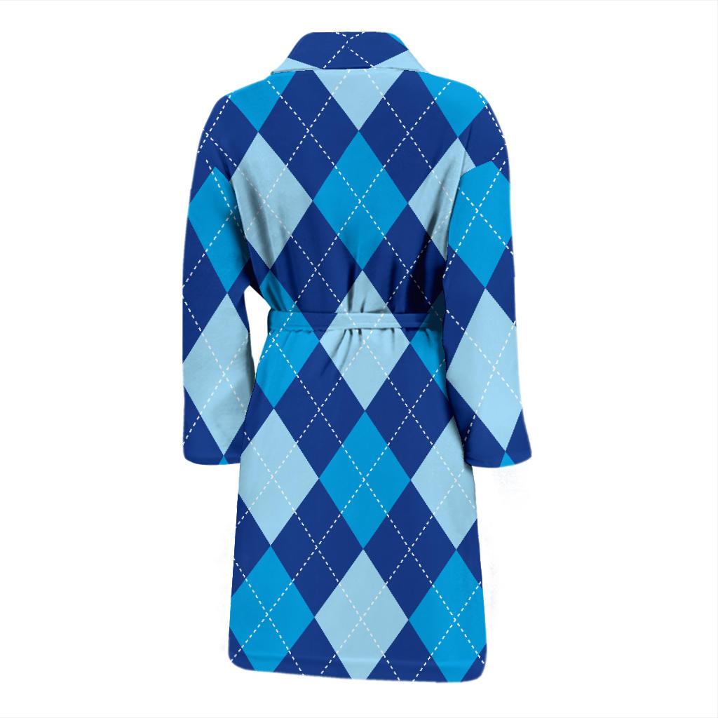 Argyle Blue Pattern Print Design 02 Men Bathrobe-JORJUNE.COM
