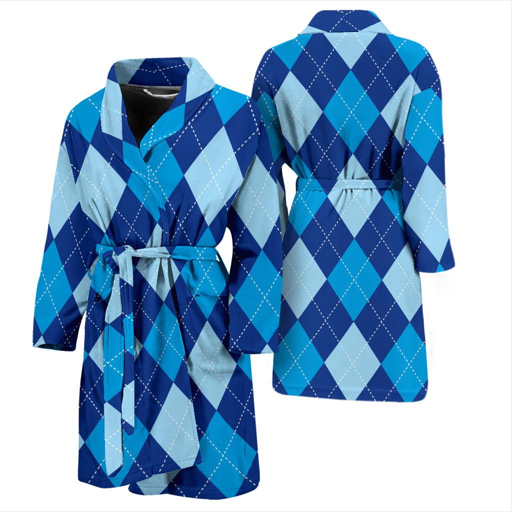 Argyle Blue Pattern Print Design 02 Men Bathrobe-JORJUNE.COM