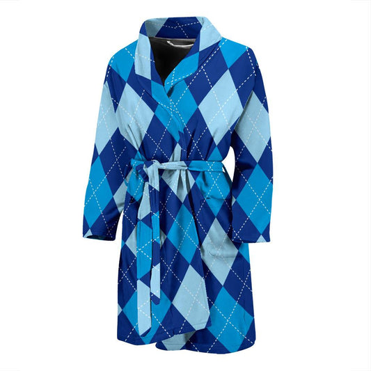 Argyle Blue Pattern Print Design 02 Men Bathrobe-JORJUNE.COM