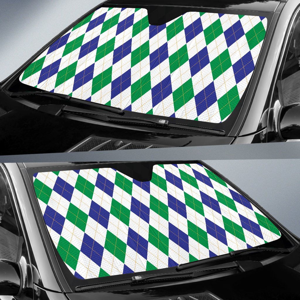 Argyle Green Blue Pattern Print Design 03 Car Sun Shade-JORJUNE.COM