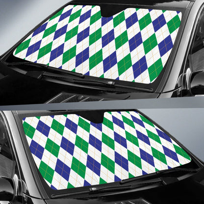 Argyle Green Blue Pattern Print Design 03 Car Sun Shade-JORJUNE.COM