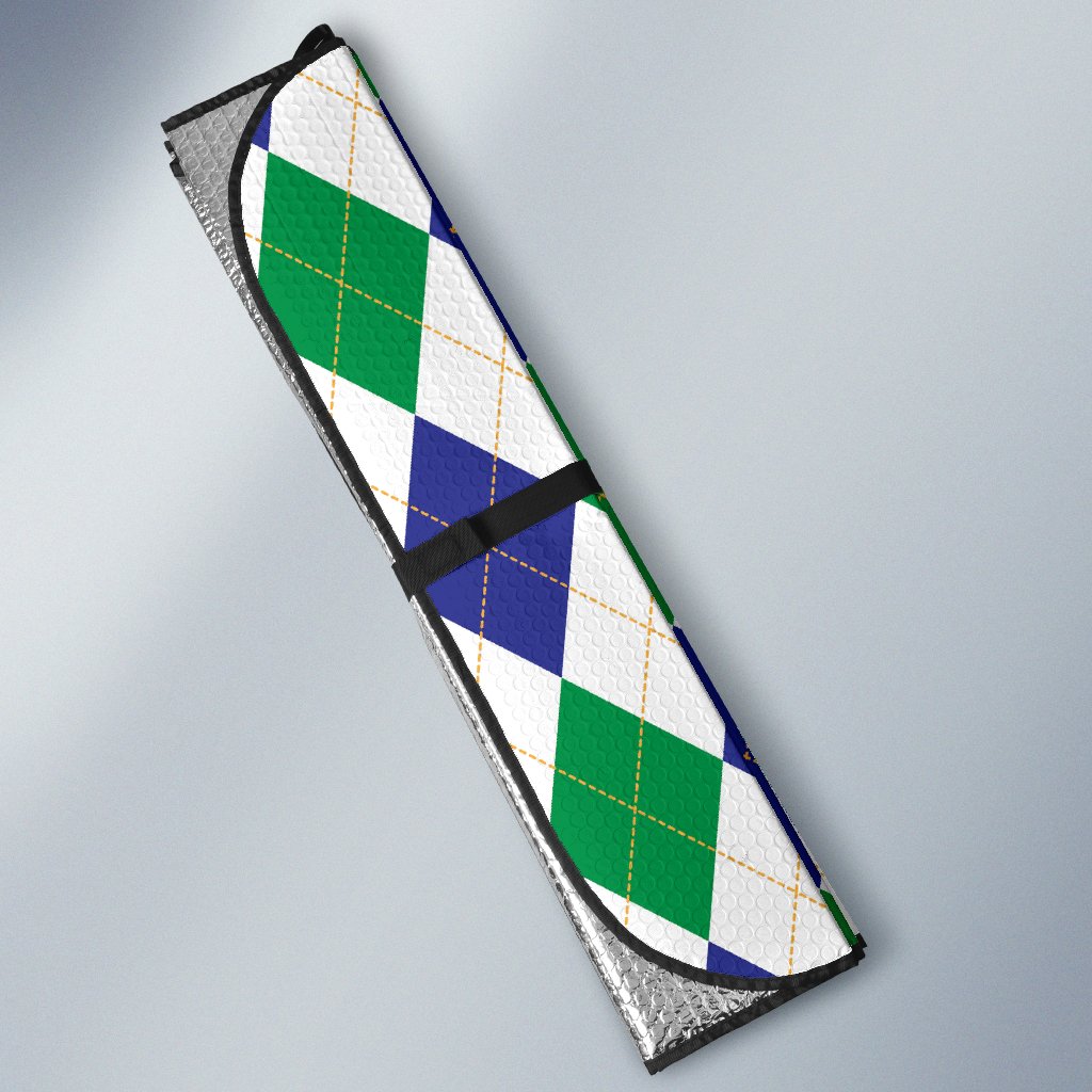 Argyle Green Blue Pattern Print Design 03 Car Sun Shade-JORJUNE.COM