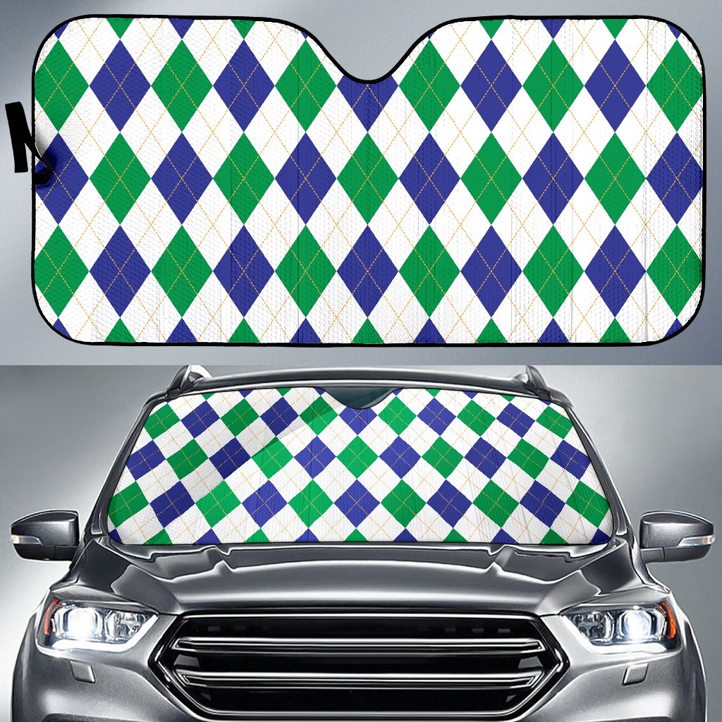 Argyle Green Blue Pattern Print Design 03 Car Sun Shade-JORJUNE.COM