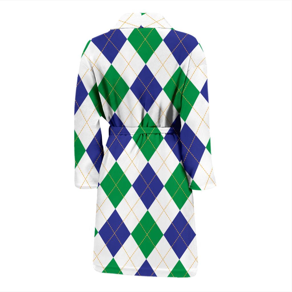 Argyle Green Blue Pattern Print Design 03 Men Bathrobe-JORJUNE.COM