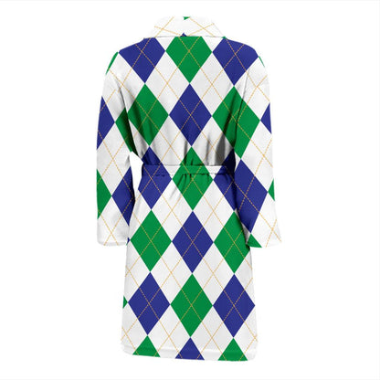 Argyle Green Blue Pattern Print Design 03 Men Bathrobe-JORJUNE.COM