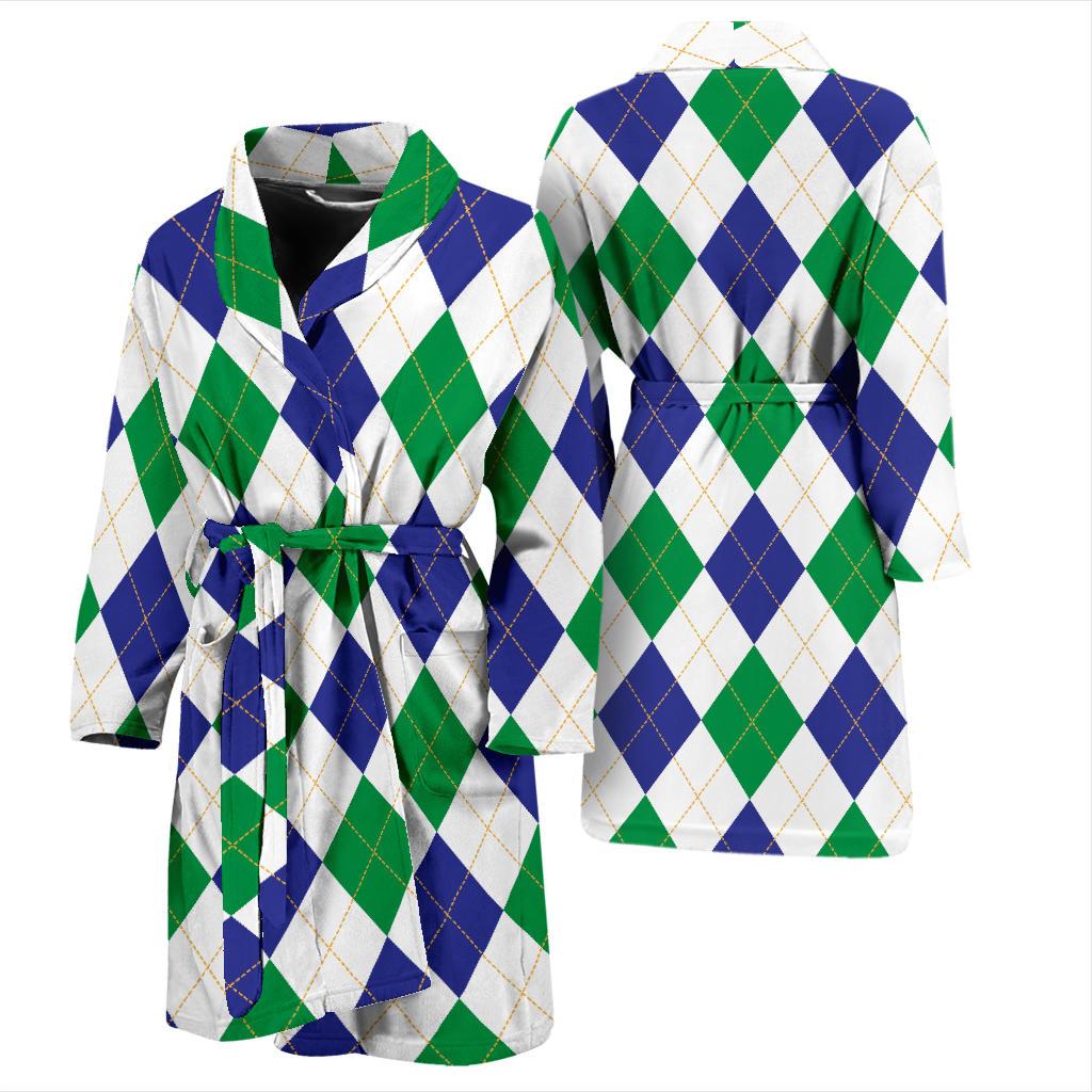 Argyle Green Blue Pattern Print Design 03 Men Bathrobe-JORJUNE.COM
