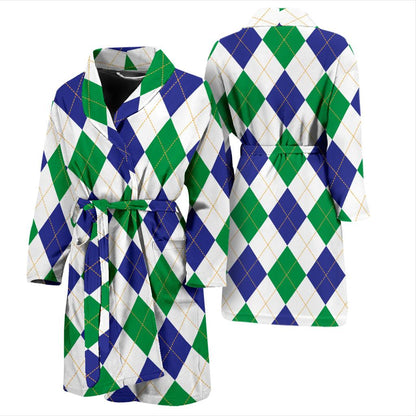Argyle Green Blue Pattern Print Design 03 Men Bathrobe-JORJUNE.COM