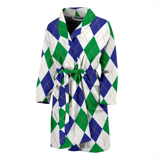 Argyle Green Blue Pattern Print Design 03 Men Bathrobe-JORJUNE.COM