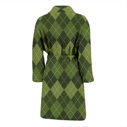 Argyle Green Pattern Print Design 01 Men Bathrobe-JORJUNE.COM