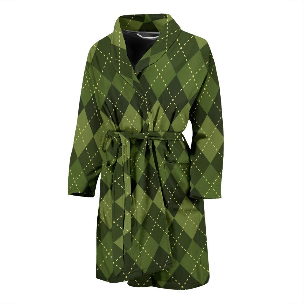 Argyle Green Pattern Print Design 01 Men Bathrobe-JORJUNE.COM