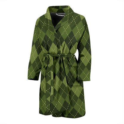 Argyle Green Pattern Print Design 01 Men Bathrobe-JORJUNE.COM