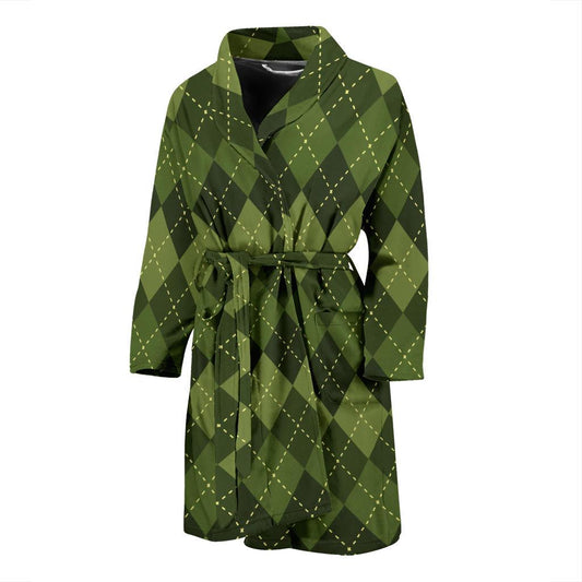 Argyle Green Pattern Print Design 01 Men Bathrobe-JORJUNE.COM