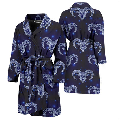 Aries Zodiac Pattern Print Design 01 Men Bathrobe-JORJUNE.COM