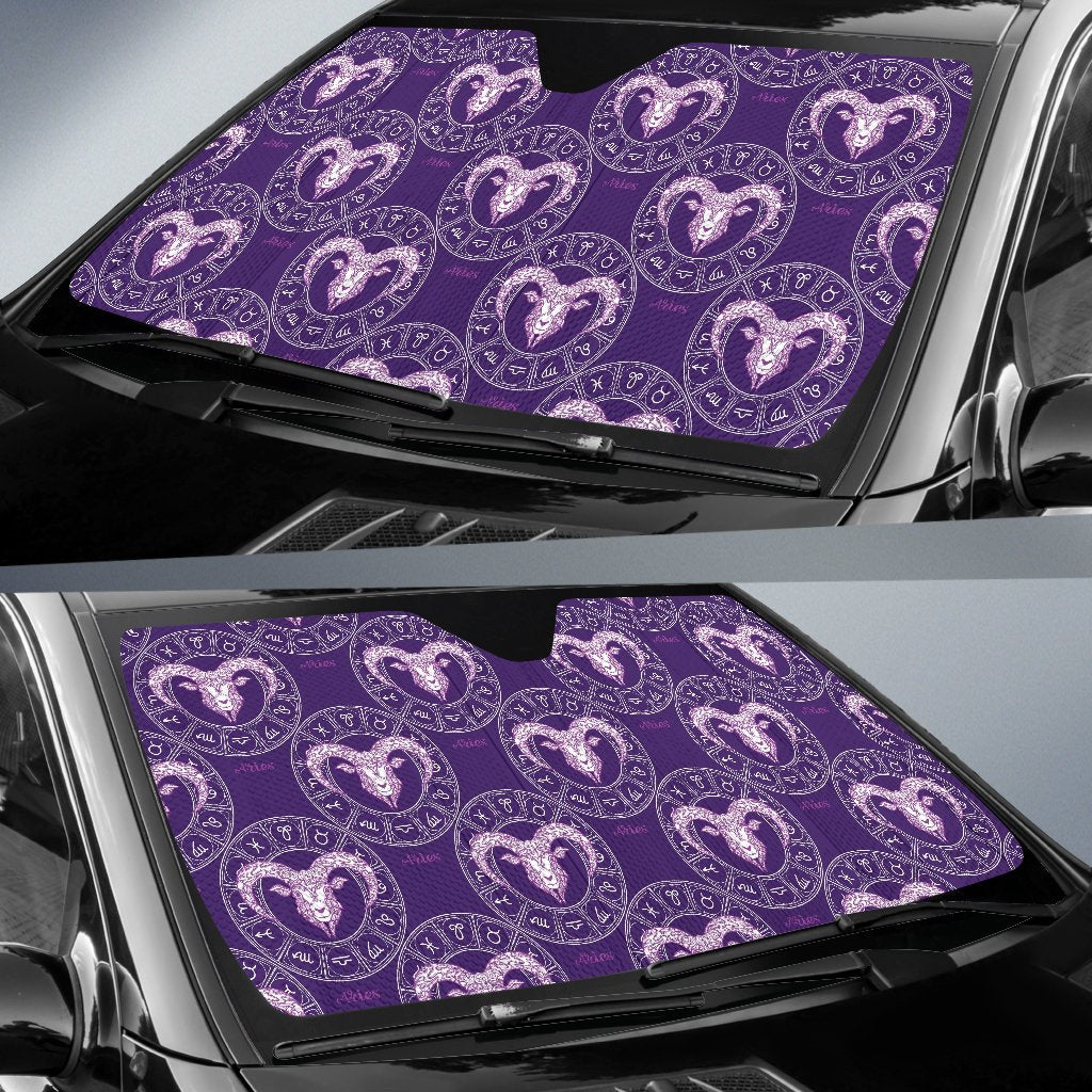 Aries Zodiac Pattern Print Design 02 Car Sun Shade-JORJUNE.COM