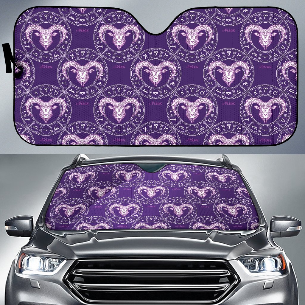 Aries Zodiac Pattern Print Design 02 Car Sun Shade-JORJUNE.COM