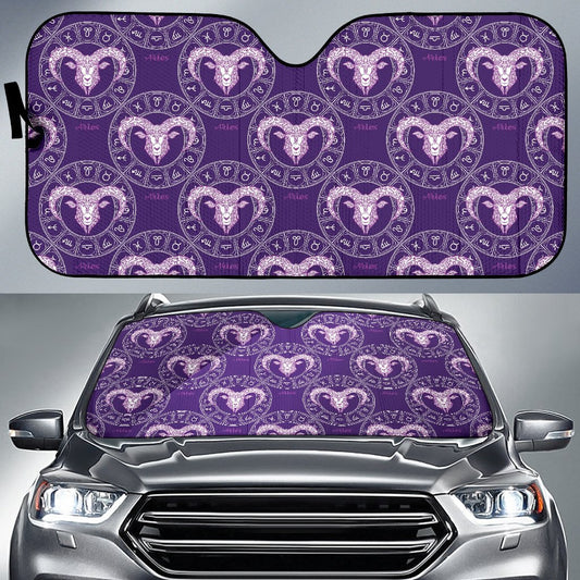 Aries Zodiac Pattern Print Design 02 Car Sun Shade-JORJUNE.COM