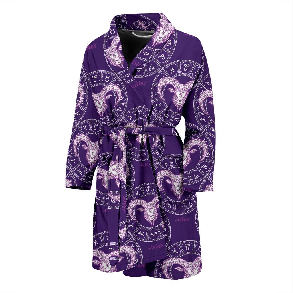 Aries Zodiac Pattern Print Design 02 Men Bathrobe-JORJUNE.COM